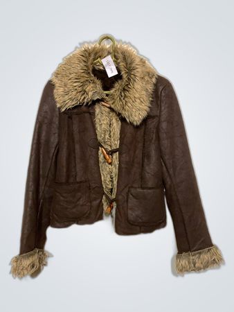 Brown Leather Jacket with Fur Trim