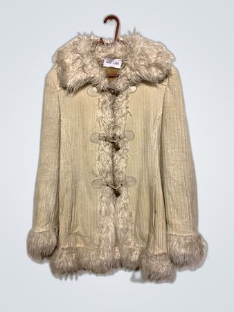 Fur-Trimmed Cream Coat