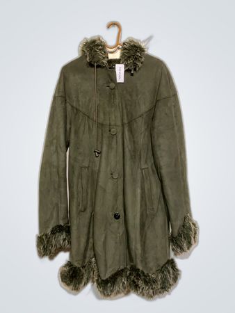 Olive Green Fur Trimmed Coat