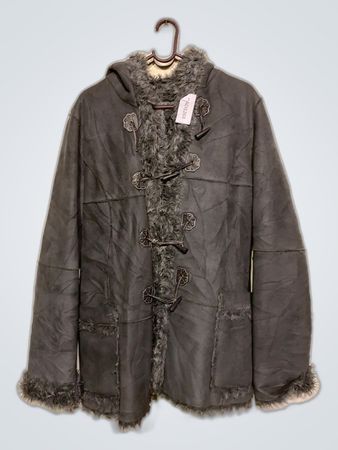 Gray Fur-Lined Hooded Coat