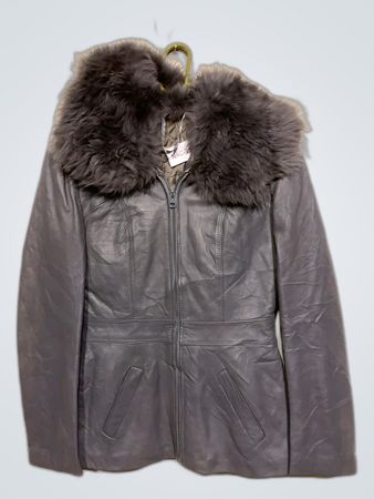 Gray Fur-Lined Leather Jacket