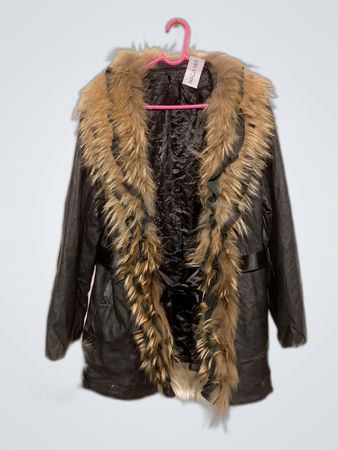 Black Leather Coat with Fur Trim
