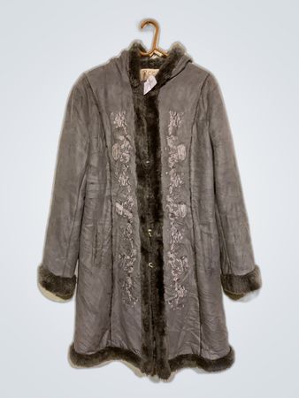 Gray Fur-Trimmed Coat