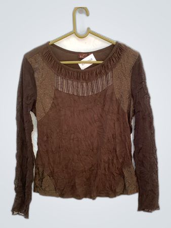 Brown Ruffle Long Sleeve Blouse