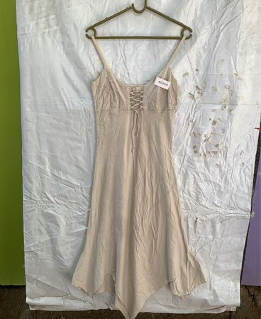 Beige Lace-up Spaghetti Strap Slip Dress
