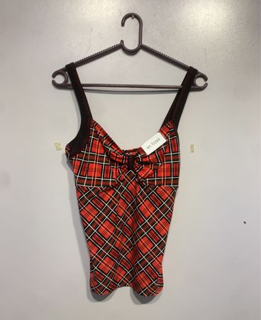 Red Plaid Tank Top with Bow Detail