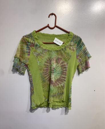 Green Tie-Dye Sheer Top
