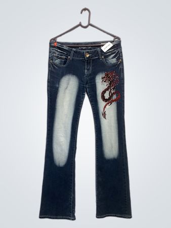 Crazy Age Women's Jeans with Dragon Embellishment