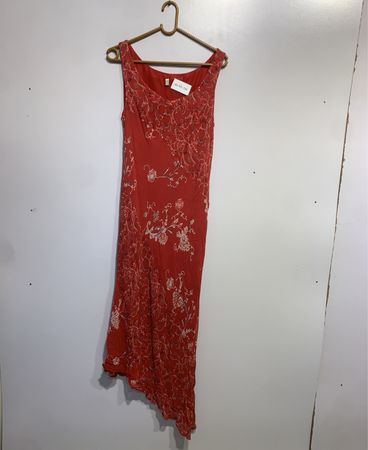 Red Sleeveless Dress with Floral Print