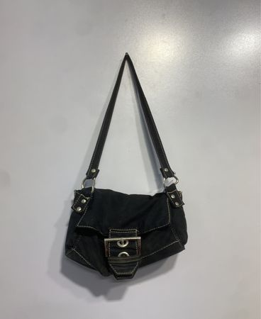 Black Shoulder Bag with Silver Buckle