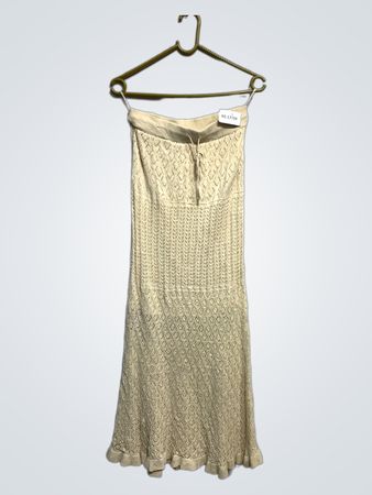 Cream Knit Strapless Dress with Drawstring Waist