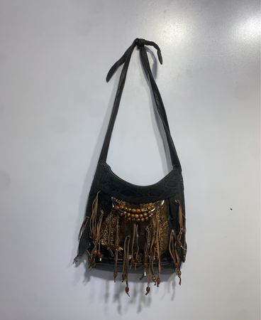 Black boho fringe crossbody bag