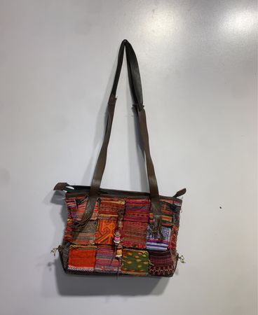 Patchwork Tote Bag with Leather Straps
