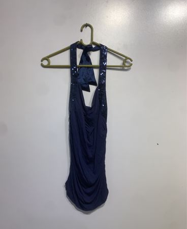 Navy Ruched Halter Top with Sequins