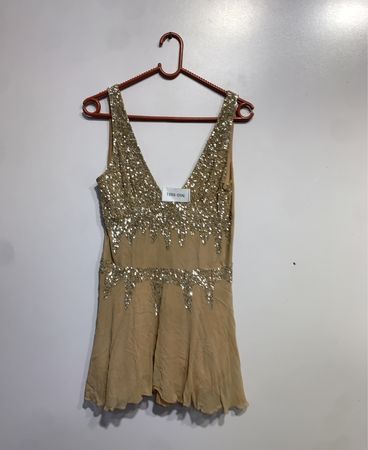 Beige sequined V-neck top