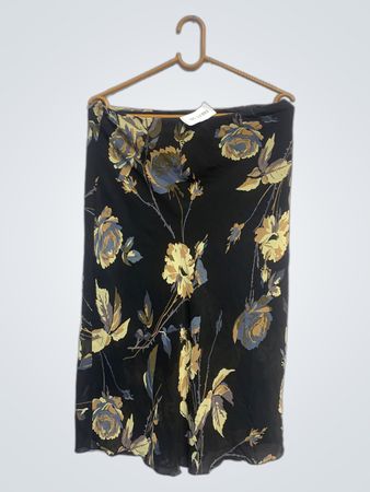 Black floral print midi skirt