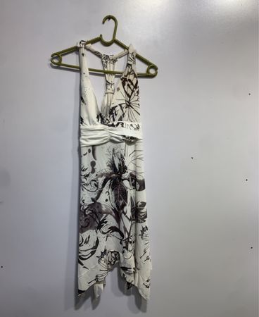 White Halter Dress with Butterfly Print