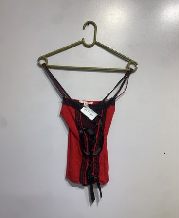 J.N.Y Red Lace Trim Corset Top