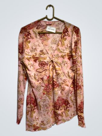 X-Mail Pink Paisley Print V-Ausschnitt Langarmoberteil