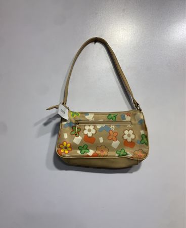 Beige Schultertasche mit Blumenmuster