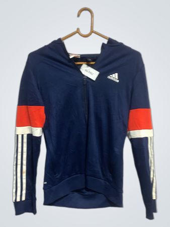 Adidas Navy Blue Hoodie with Orange and White Accents