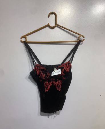 Black Velvet Corset with Red Embroidery