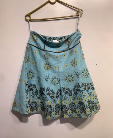 Blue A-line Skirt with Floral Pattern