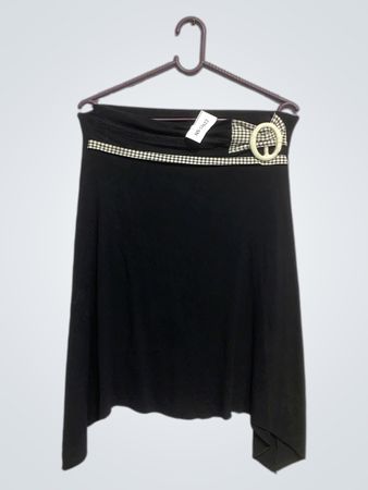 Black skirt with checkered ribbon and buckle detail