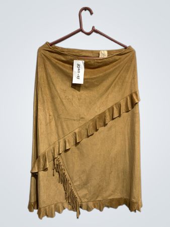Beige Wildleder-ähnlicher Rock mit Rüschen und Fransen
