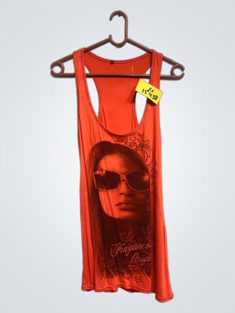 Oranges Tanktop mit Sonnenbrillen Grafik
