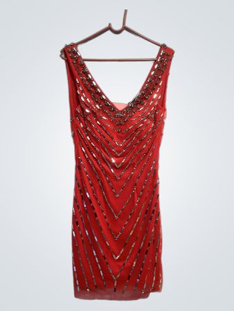 Drôle de Copine Paris Rotes Verschönertes V-Ausschnitt Kleid