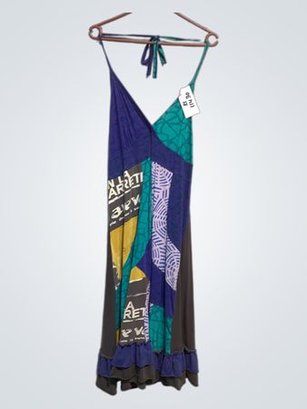 Patchwork-Maxikleid mit Rüschen-Saum