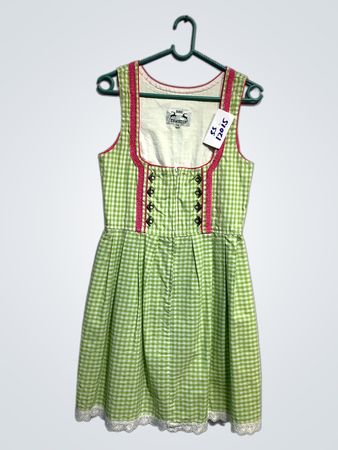 Grünes Gingham Dirndlkleid mit pinken Akzenten