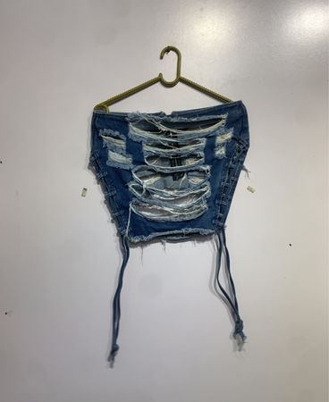 Denim Shorts mit Schnürseiten im Used-Look