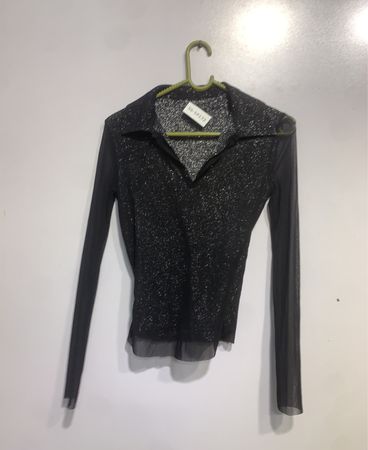 Schwarzes Mesh Glitter Langarmshirt