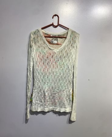 Desigual Weißer Strick V-Ausschnitt Pullover