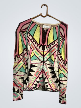 Frauen geometrisches Muster Zipper-Pullover