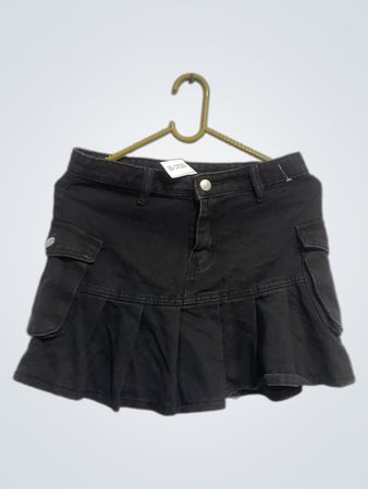 Schwarzer Denim Faltenshorts Minirock