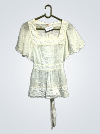 Whistles Damen Weiße Quadrat-Ausschnitt Flatterärmel Schleifen Taille Bluse NT-77093