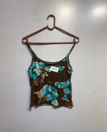 MODERATO Paris Braunes Blumendruck Spaghetti-Träger Top