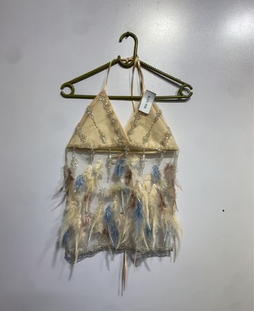 Beaded Feather Halter Top