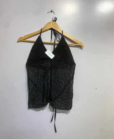 Black Beaded Halter Top