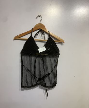 Black Beaded Halter Top