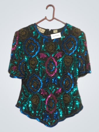 Laurence Kazar New York Perlen Pailletten Top