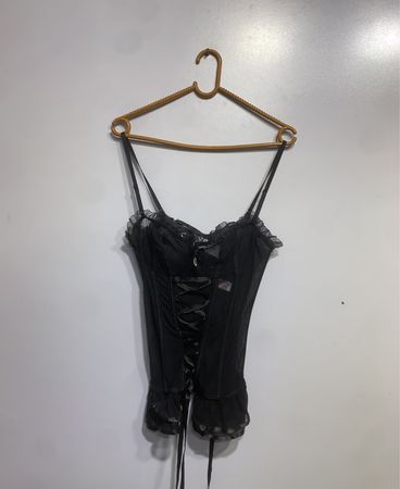 JSY Schwarzes Korsett mit Spitze und Vorderlacing