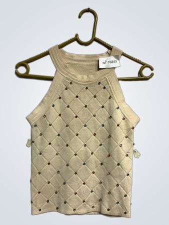 Beiges gesteppte Tanktop mit Strasssteinen