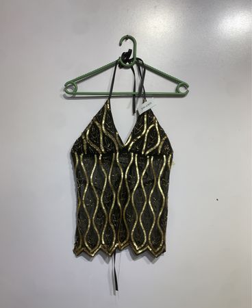 Black and gold sequined halter top
