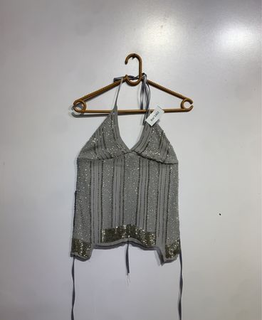 Silver Beaded Halter Top