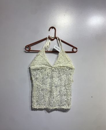 White Lace Halter Top with Sequins