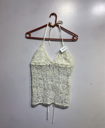 White Lace Halter Top with Sequins